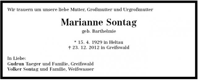 Barthelmie Marianne 1929-2012 Todesanzeige